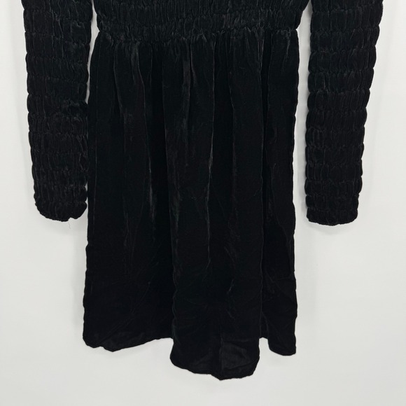 Moda International Black Crushed Velvet Long Sleeve Smocked Dress Women's Size S - Picture 8 of 9